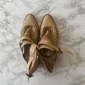 Freda‎ Salvador Nude Spark Ankle Strap Booties Woven Leather Boho Chic 7